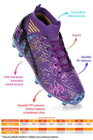 La Liga 565 Çocuk Çoraplı Çim Saha Kramponu Mor - Turkuaz