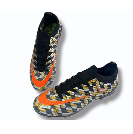 La Liga K500 Erkek Çoraplı Çim Saha Kramponu Siyah - Gümüş