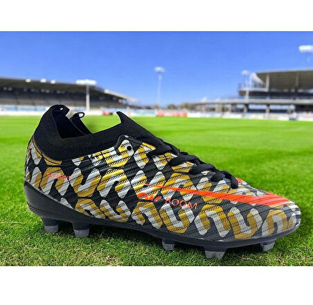 La Liga K500 Erkek Çoraplı Çim Saha Kramponu Siyah - Gümüş