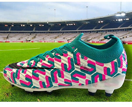 La Liga K500 Erkek Çoraplı Çim Saha Kramponu Beyaz - Turkuaz