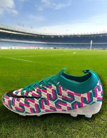 La Liga K500 Erkek Çoraplı Çim Saha Kramponu Beyaz - Turkuaz