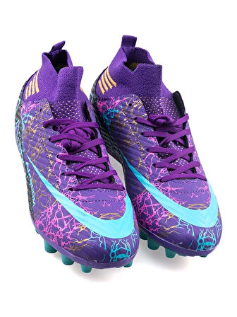 La Liga K565 Çocuk Çoraplı Çim Saha Kramponu Mor - Turkuaz