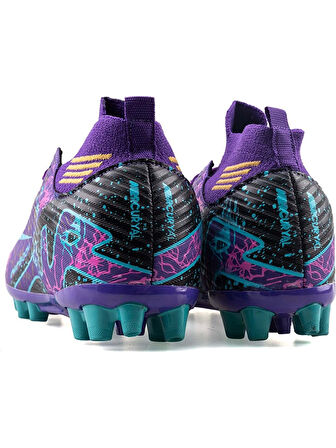 La Liga K565 Çocuk Çoraplı Çim Saha Kramponu Mor - Turkuaz