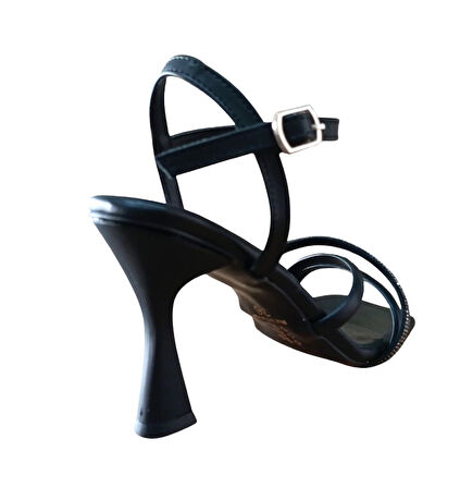 Bs Shoes 0028 Kadın Taşlı Kadeh Ökçe Açık Ayakkabı Siyah