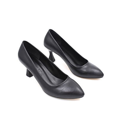 Lourenza 6002 Kadın Hakiki Deri 6.5 Cm Kadeh Ökçeli Kapalı Stiletto Siyah