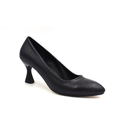 Lourenza 6002 Kadın Hakiki Deri 6.5 Cm Kadeh Ökçeli Kapalı Stiletto Siyah