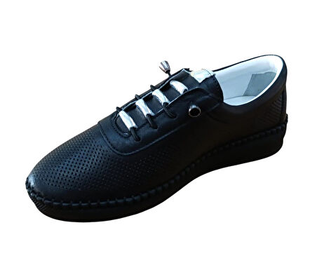 Lourenza 4018 Kadın Hakiki Deri Lastikli Comfort Ayakkabı Siyah