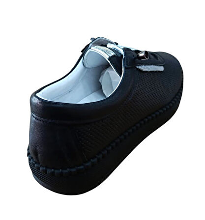 Lourenza 4018 Kadın Hakiki Deri Lastikli Comfort Ayakkabı Siyah