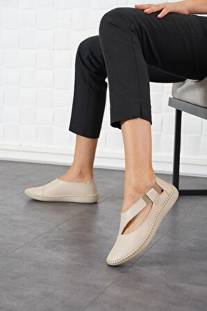 Lourenza 3002 Kadın Hakiki Deri Casual Comfort Ayakkabı Bej