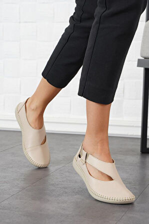 Lourenza 3002 Kadın Hakiki Deri Casual Comfort Ayakkabı Bej