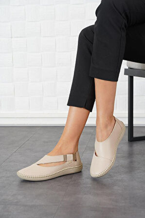 Lourenza 3002 Kadın Hakiki Deri Casual Comfort Ayakkabı Bej