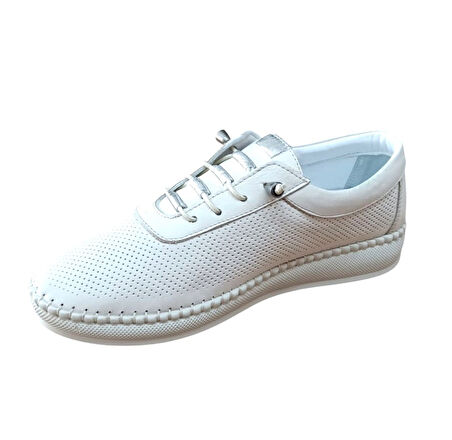 Lourenza 4018 Kadın Hakiki Deri Lastikli Comfort Ayakkabı Bej