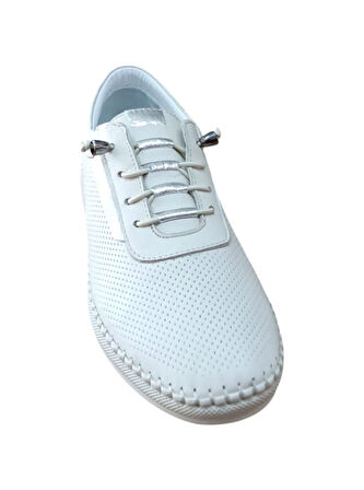 Lourenza 4018 Kadın Hakiki Deri Lastikli Comfort Ayakkabı Bej