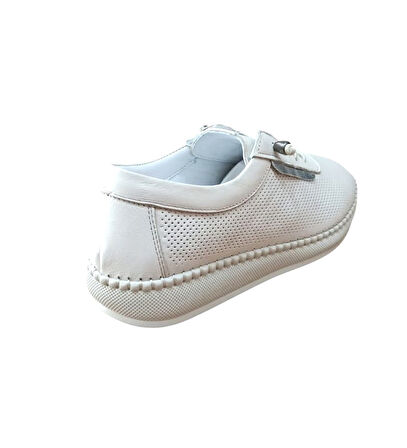 Lourenza 4018 Kadın Hakiki Deri Lastikli Comfort Ayakkabı Bej