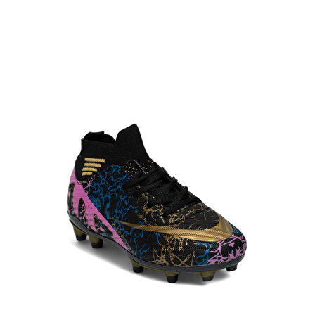 La Liga K565 Çocuk Çoraplı Çim Saha Kramponu Siyah - Altın