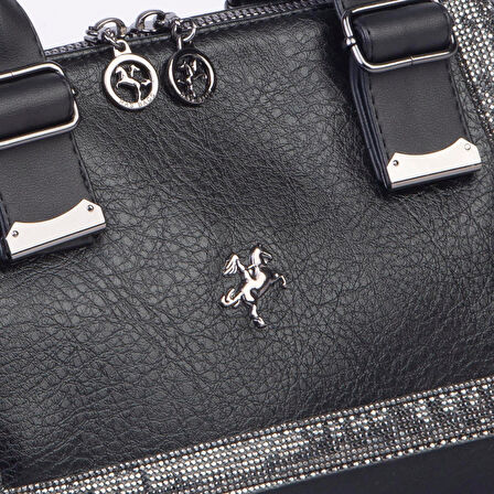 Nas 1455 Kadın Taşlı El Ve Omuz Çantası Siyah