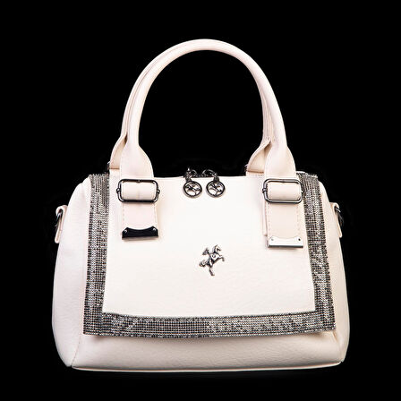 Nas 1455 Kadın Taşlı El Ve Omuz Çantası Krem