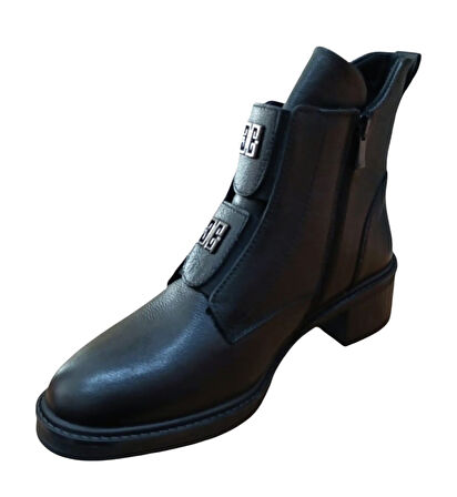 Castle Black 11032-1 Kadın Hakiki Deri Toka Ve Lastik Detaylı Fermuarlı Bot Siyah