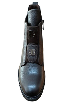 Castle Black 11032-1 Kadın Hakiki Deri Toka Ve Lastik Detaylı Fermuarlı Bot Kahve