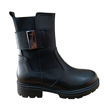 Castle Black 24123-1 Kadın Hakiki Deri Lastik Detaylı Postal Bot Siyah