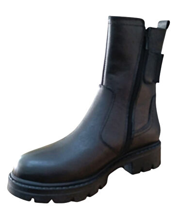 Castle Black 24123-1 Kadın Hakiki Deri Lastik Detaylı Postal Bot Siyah