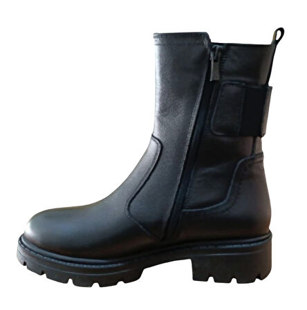 Castle Black 24123-1 Kadın Hakiki Deri Lastik Detaylı Postal Bot Siyah