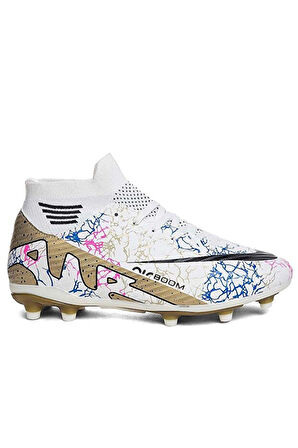 La Liga K565 Çocuk Çoraplı Çim Saha Kramponu Beyaz - Altın