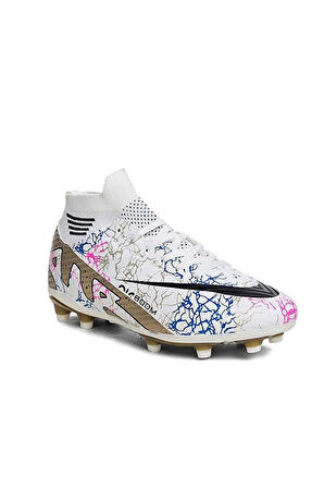 La Liga K565 Çocuk Çoraplı Çim Saha Kramponu Beyaz - Altın