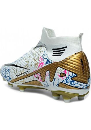 La Liga K565 Erkek Çoraplı Çim Saha Kramponu Beyaz - Altın