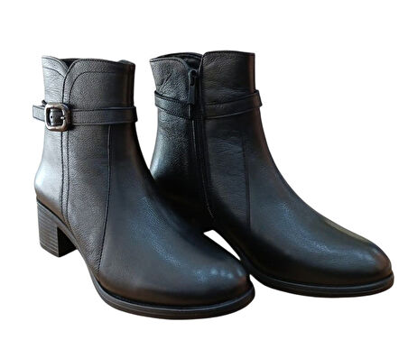 Castle Black 24113-1 Kadın Hakiki Deri Kısa Topuklu Günlük Casual Bot Siyah