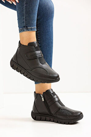 Fabbi-z-3609 Kadın Hakiki Deri Kemik Çıkıntılı Comfort Bot Siyah