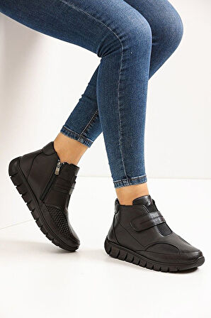 Fabbi-z-3609 Kadın Hakiki Deri Kemik Çıkıntılı Comfort Bot Siyah