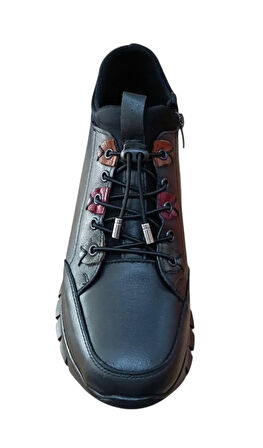 Fabbi 3660 Kadın Hakiki Deri Fermuarlı Comfort Bot Siyah