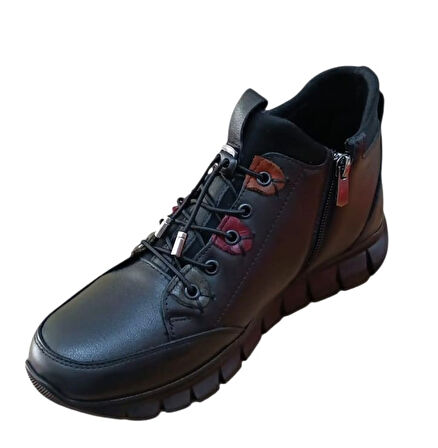 Fabbi 3660 Kadın Hakiki Deri Fermuarlı Comfort Bot Siyah