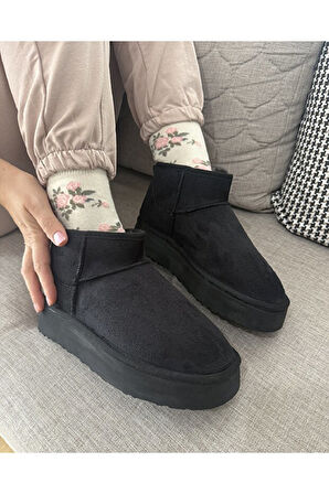Feel Up En002 Kadın Bilek Boy Süet Peluşlu Eva Taban Bot Siyah