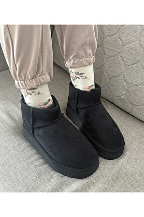 Feel Up En002 Kadın Bilek Boy Süet Peluşlu Eva Taban Bot Siyah