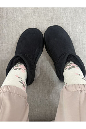 Feel Up En002 Kadın Bilek Boy Süet Peluşlu Eva Taban Bot Siyah