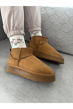 Feel Up En002 Kadın Bilek Boy Süet Peluşlu Eva Taban Bot Taba