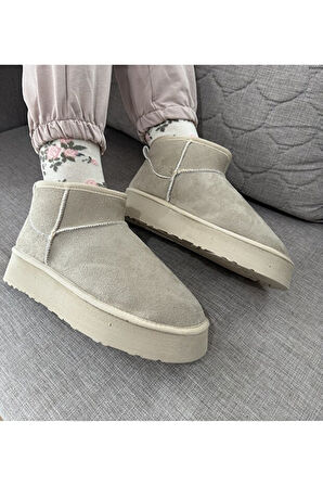 Feel Up En002 Kadın Bilek Boy Süet Peluşlu Eva Taban Bot Bej