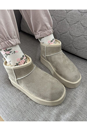 Feel Up En002 Kadın Bilek Boy Süet Peluşlu Eva Taban Bot Bej