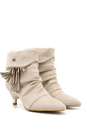 Pine Cone K222 Kadın Süet Topuklu Püsküllü Bot Bej