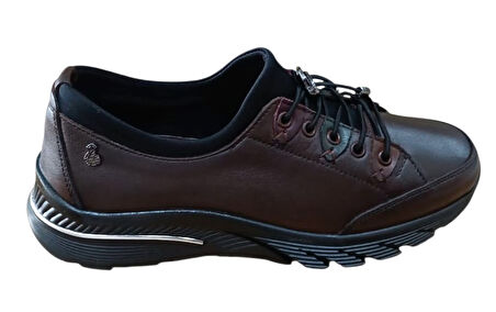 Palovit 027 Kadın Hakiki Deri Lastikli Düz Taban Comfort Günlük Ayakkabı Kahve