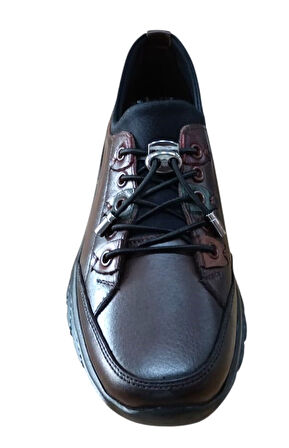 Palovit 027 Kadın Hakiki Deri Lastikli Düz Taban Comfort Günlük Ayakkabı Kahve