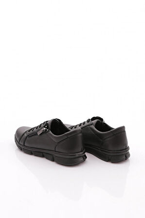 Fabbi 635 Kadın Hakiki Deri Günlük Fermuarlı Faylon Taban Casual Ayakkabı Siyah