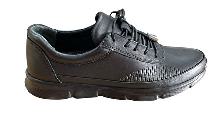 Fabbi 695 Kadın Hakiki Deri Lastikli Faylon Taban Kemik Çıkıntılı Günlük Casual Ayakkabı Siyah