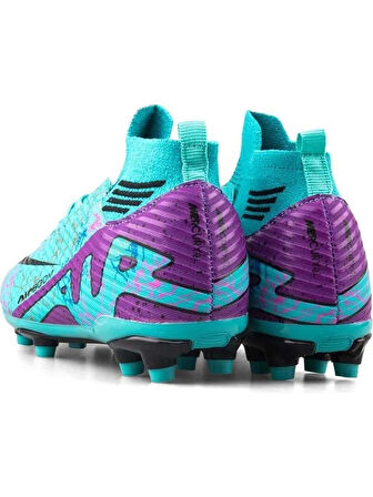 La Liga K565 Çocuk Çoraplı Çim Saha Kramponu Turkuaz - Mor