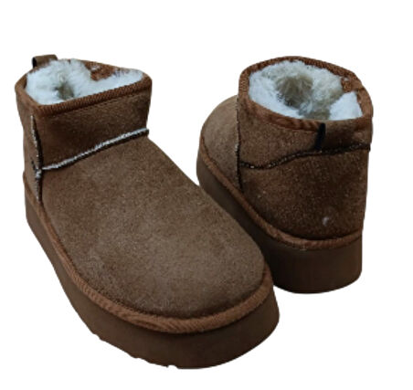 Ce&ce Bilekboy Kadın Süet Peluşlu Kalın Taban Günlük Bot Taba