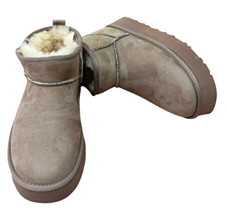 Ce&ce Bilekboy Kadın Süet Peluşlu Kalın Taban Günlük Bot Vizon