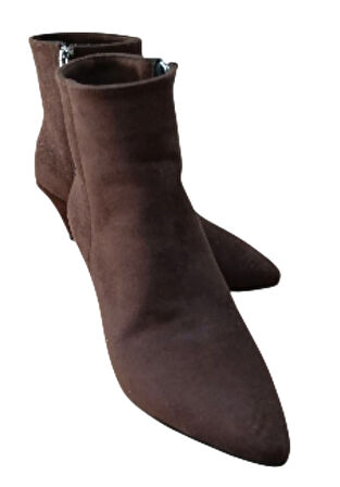 Pine Cone K100 Kadın Sivri Burun Kısa Sivri Topuklu Casual Bot Nubuk Kahve