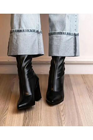 Baret 07 Kadın Strech Çekme Kalın Topuklu Bot Siyah